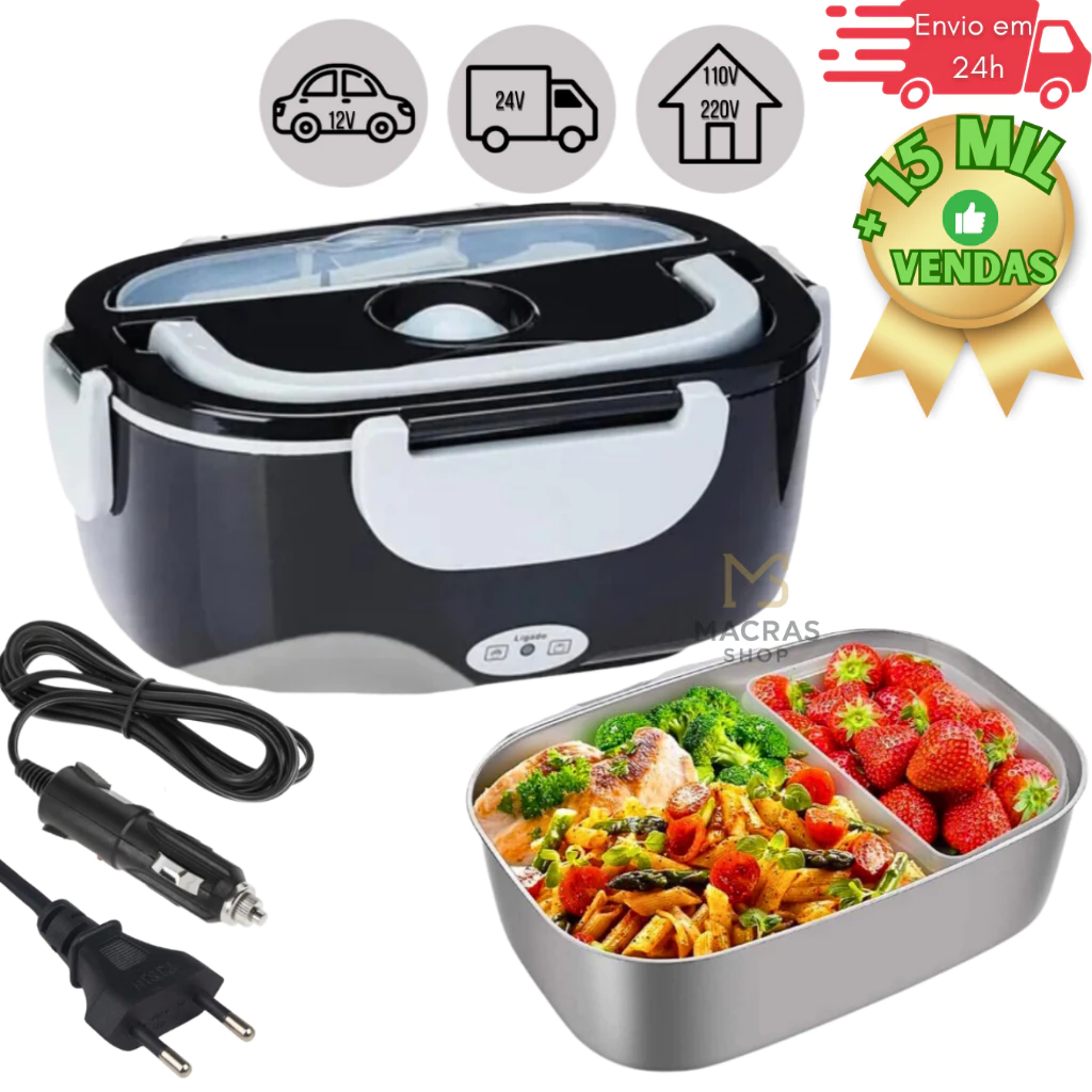 Marmita Elétrica Bivolt Para Casa Automovel Taxi Uber 12v 24v 110v 220v C/ 2 Cabos Original - ID M0002