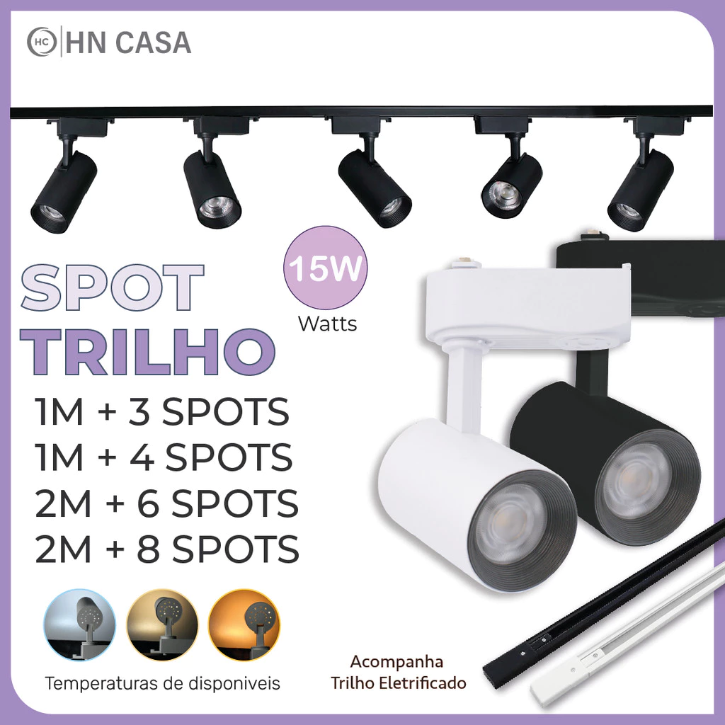 Trilho De Ponto Led Para Eletrificação De Cascalho Preto Tubinho E Branco 15W 360 ° Luz Branca , Neutro Amarelo Bivolt 1 - Id M0003
