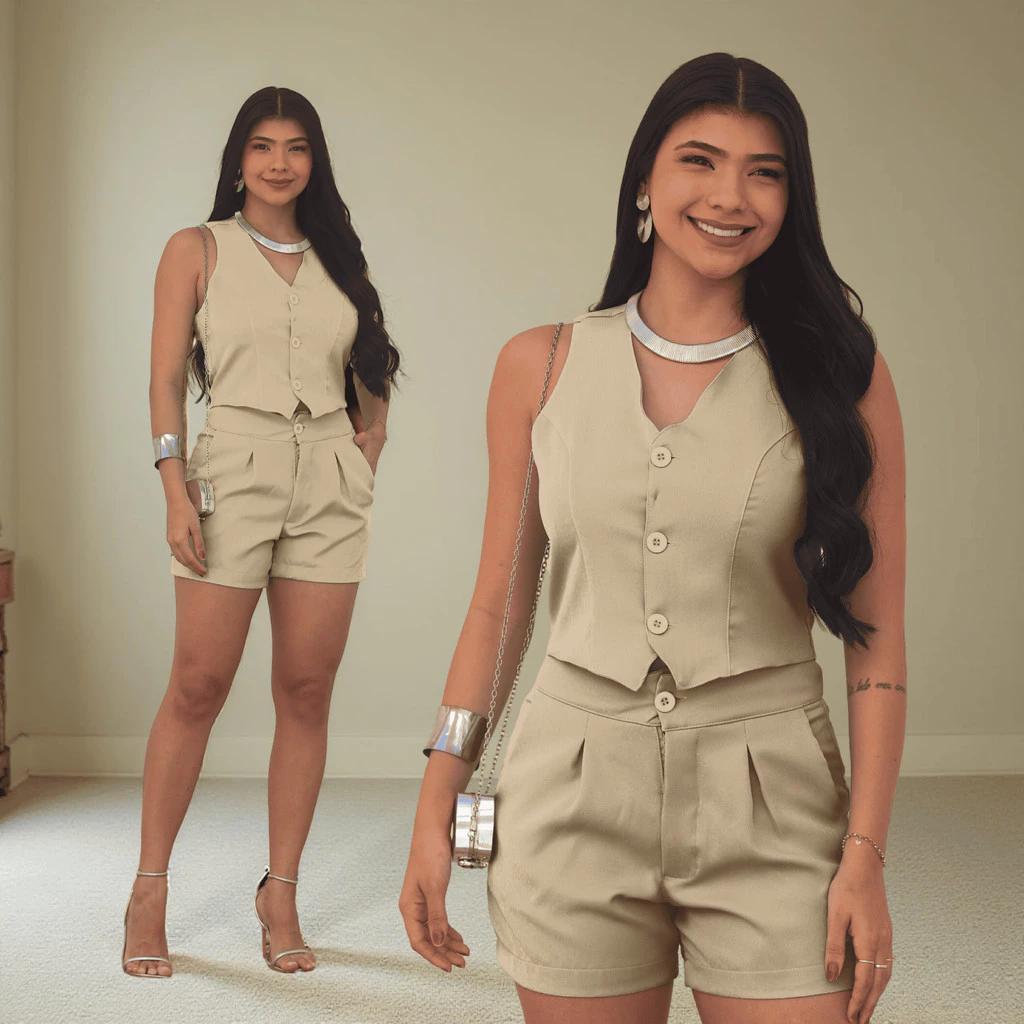 CONJUNTO SHORT COM COLETE ALFAITARIA FEMENINO - ID M0012